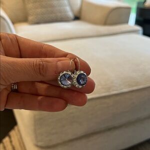 Purple Cubic Zirconia Sparkly Stainless Steel Silver Earrings